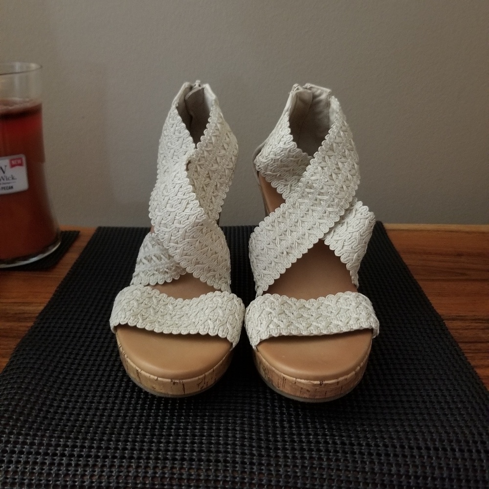 Cream and tan wedge sandal